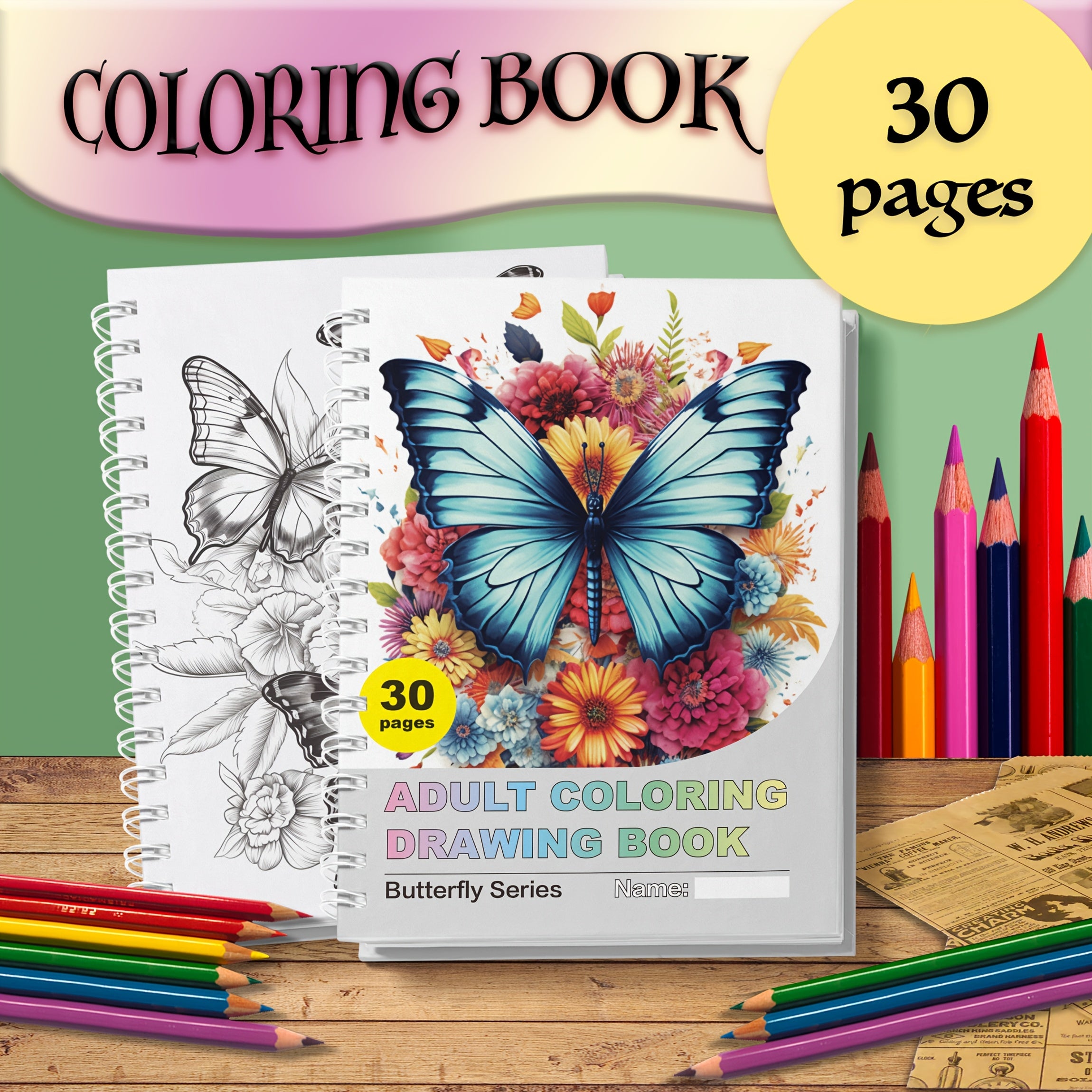 Adult Coloring Book Butterfly Garden Relaxation and De-Stress Art Therapy