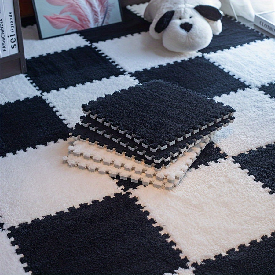12 dona flocked gilam bo‘laklarini birlashtirish matlari, ichki foydalanish uchun, sirpanishga qarshi, butun polni qoplaydi, 11.81x11.81 dyuym