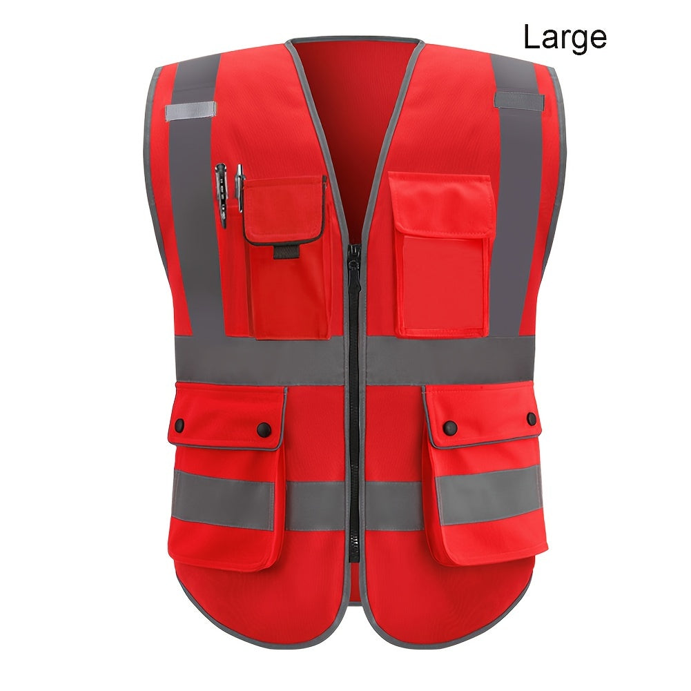 8 ta cho'ntak va fermuari bo'lgan ANSI/ISEA sertifikatlangan reflektiv xavfsizlik ko'ylagida xavfsiz va ko'rinadigan bo'ling.