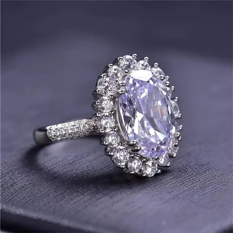 Silver Ring with 8 Carat Oval Moissanite Stone for Engagement and Gift