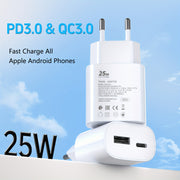 25W Dual USB Wall Charger Fast Charging EU Plug for Tablets and Smartphones