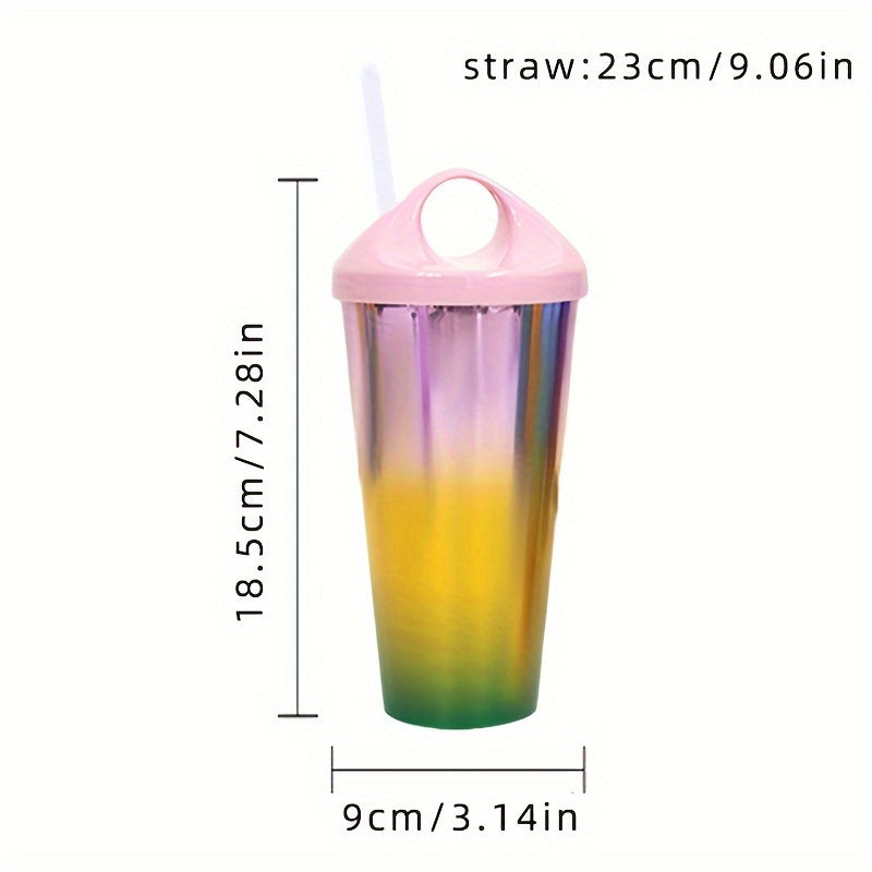 Plastic Gradient Reusable Water Bottle with Straw Non-Slip Shatterproof Sports Bottle for Fitness Juice Coffee