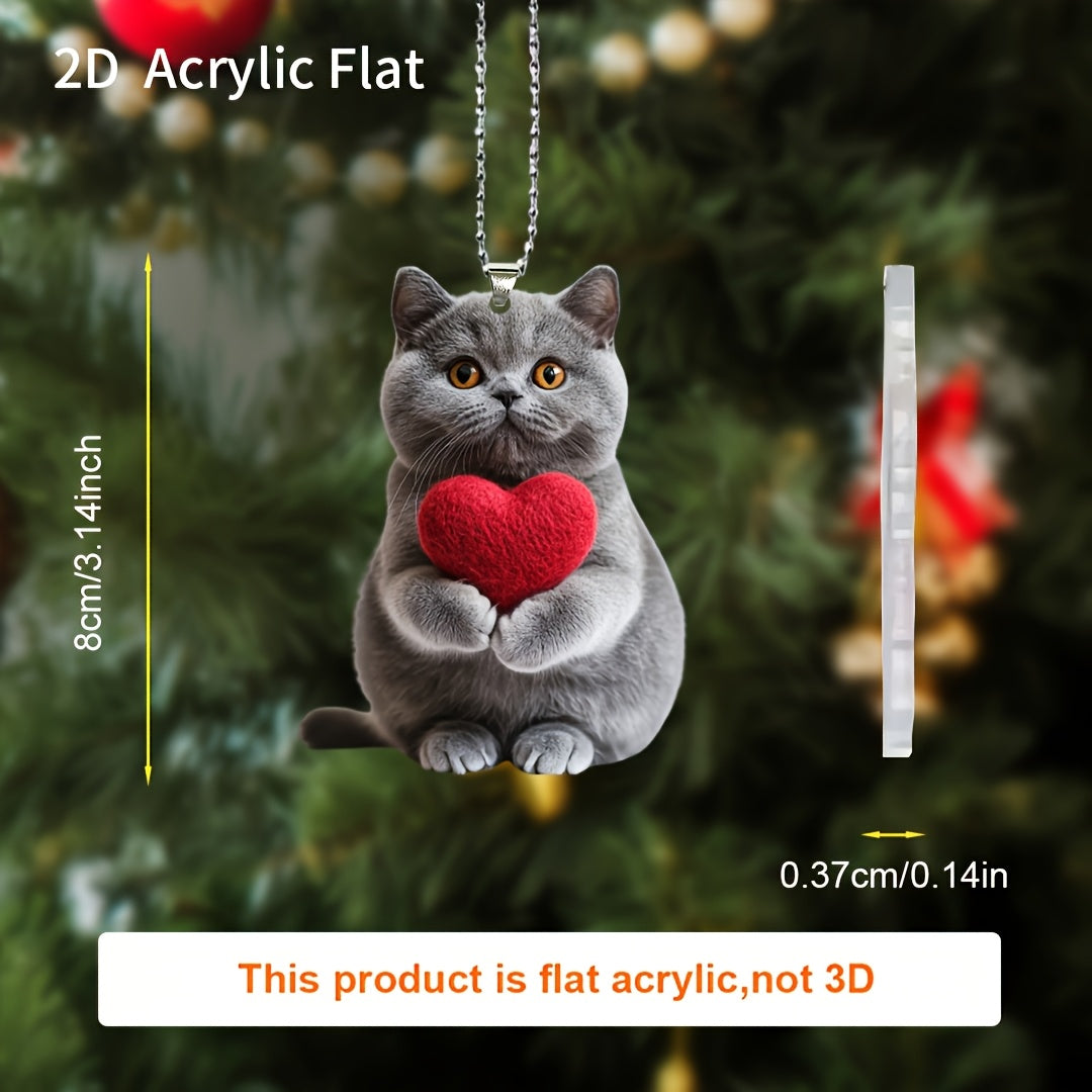 Cute 2D Acrylic British Shorthair Cat Keychain Car Interior Decoration