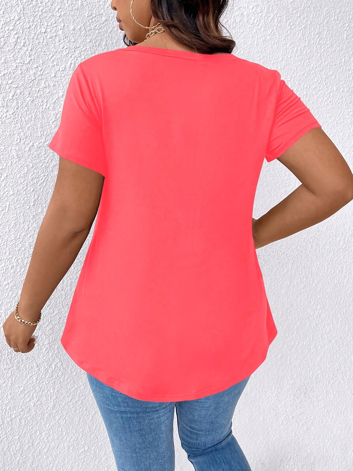 Women's V-Neck Short Sleeve T-Shirt Soft Stretch Fabric Solid Black Casual Formal Top