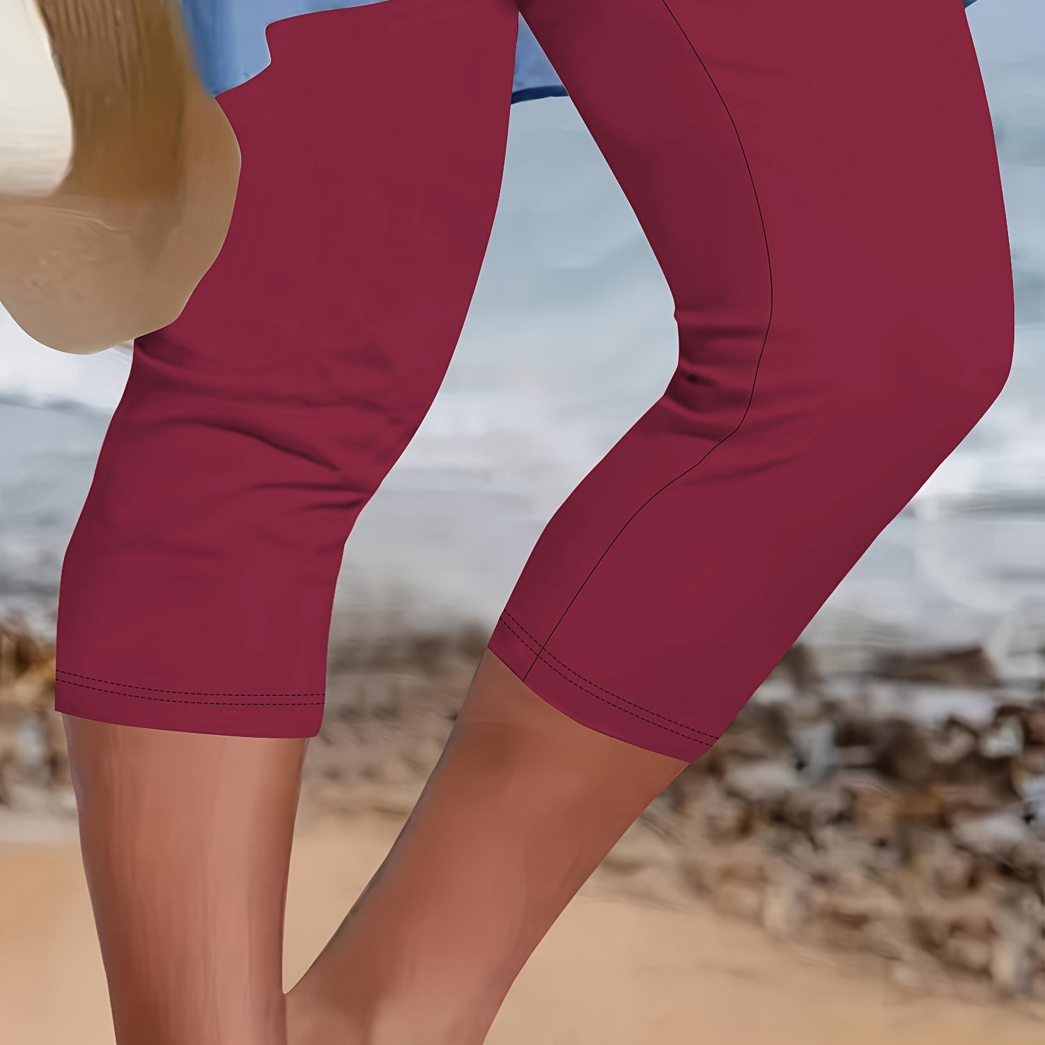 Pantalones capri de mujer de talla grande, de tiro alto y elástico, color sólido, verano casual