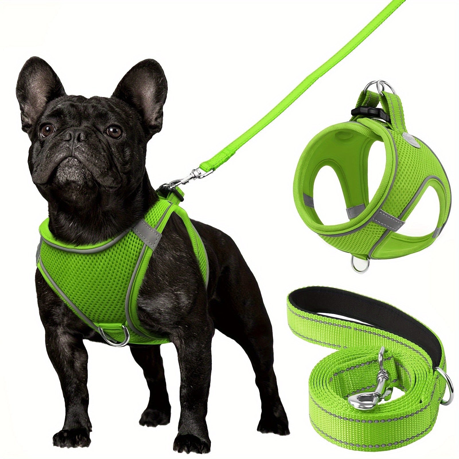 Reflective Dog Harness and Leash Set for Small to Medium Breeds Mesh Padded Nylon No-Choke Safety