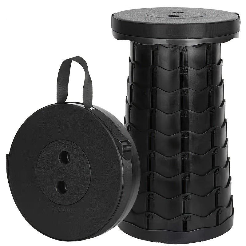 Taburete telescópico plegable portátil negro azul altura ajustable ligero para acampar y senderismo