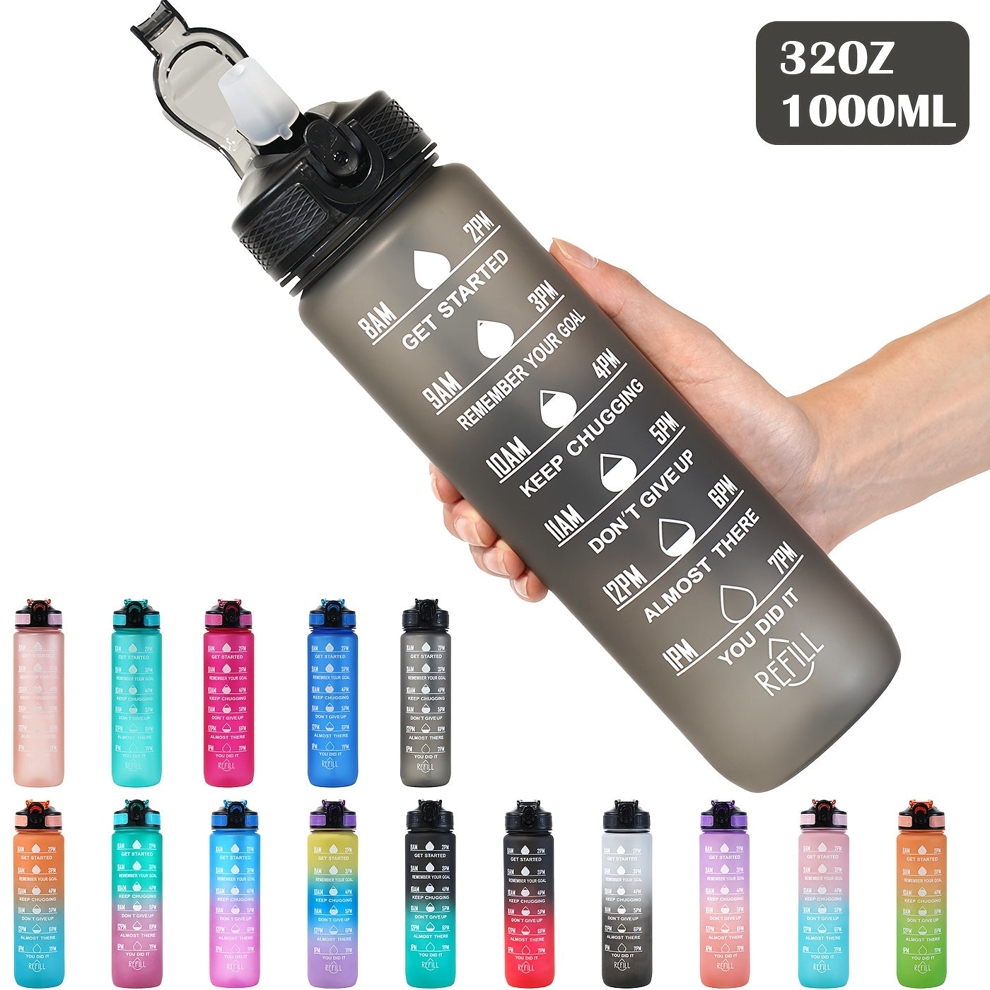 32oz Leak-Proof Gradient Water Bottle with Carry Strap for Hiking and Active Use