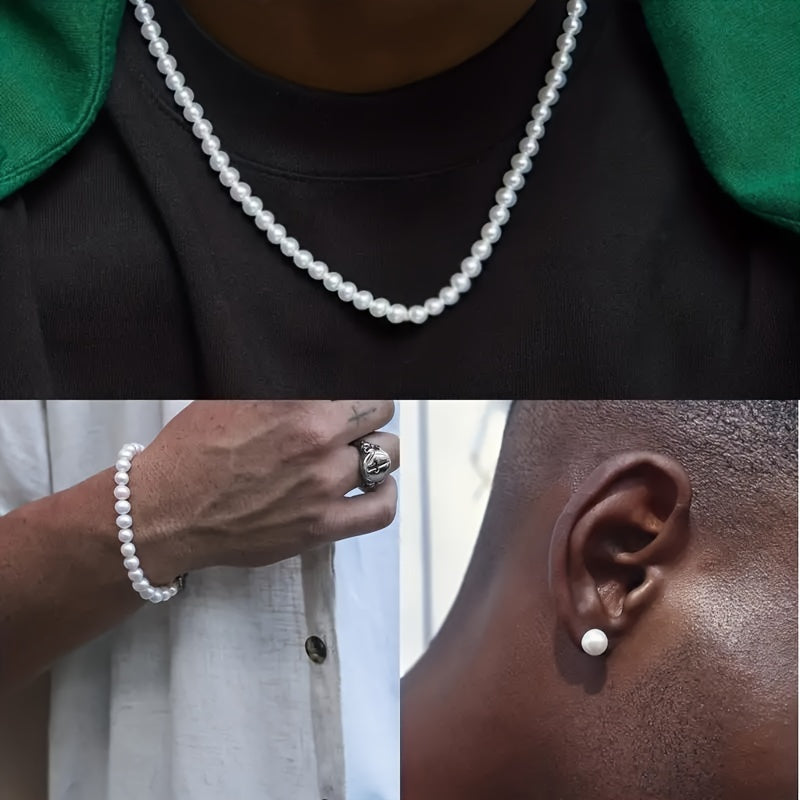 Стильный трио, изысканный комплект ювелирных изделий из пресноводных жемчужин для женщин - в комплекте с красивым ожерельем, браслетом и серьгами-гвоздиками - роскошные, вечные аксессуары