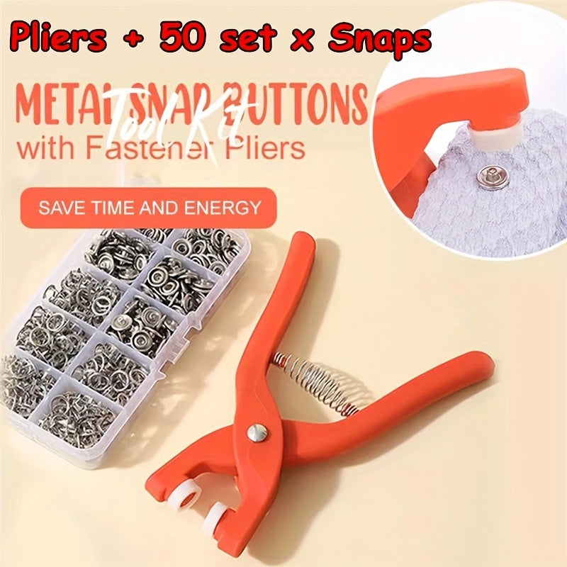 Snap Button Kit with 50 Metal Snap Buttons for Sewing Crafts Clothing and Accessories