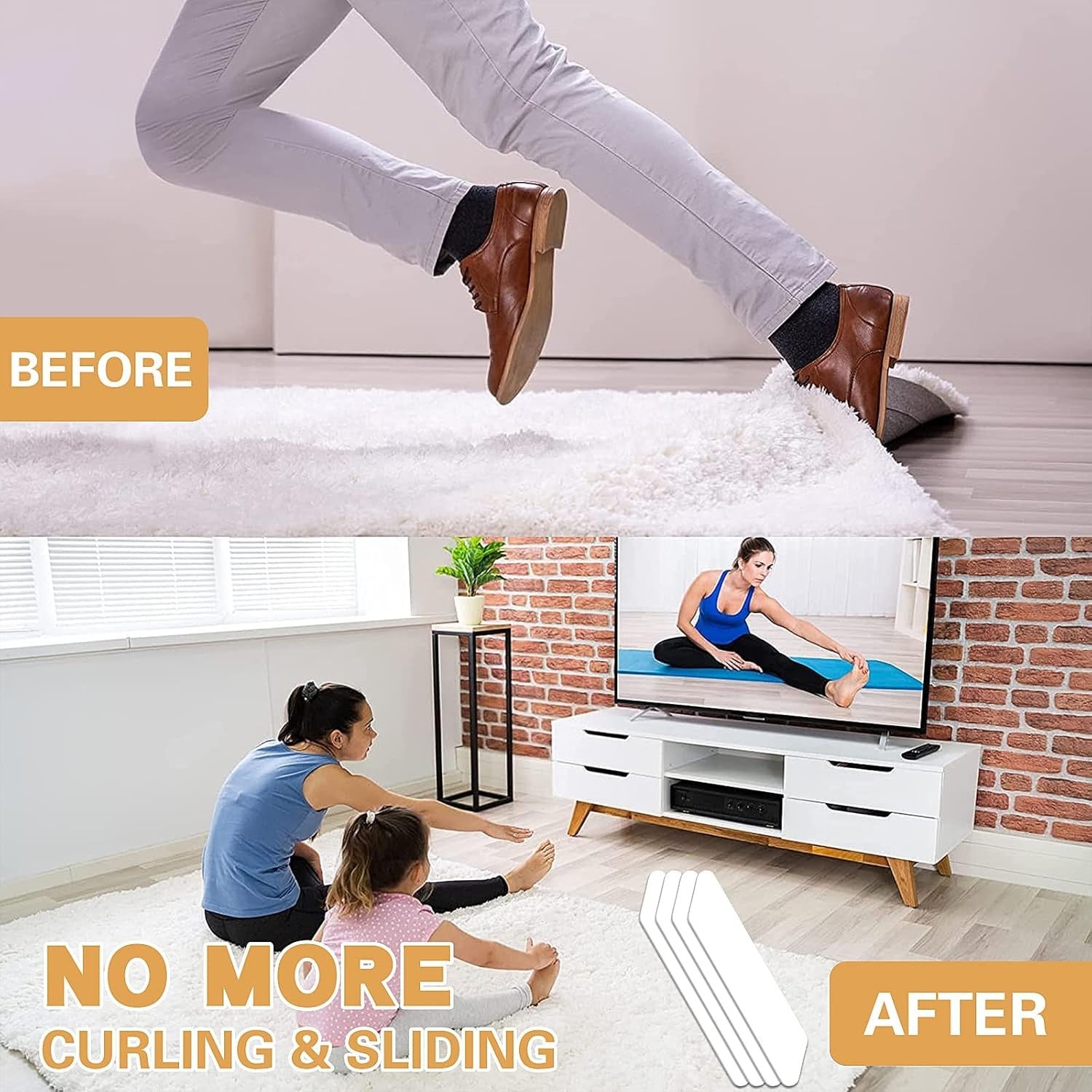 Cinta de alfombra de doble cara, lavable, desmontable, antideslizante, adhesivo para alfombras para suelos de madera dura