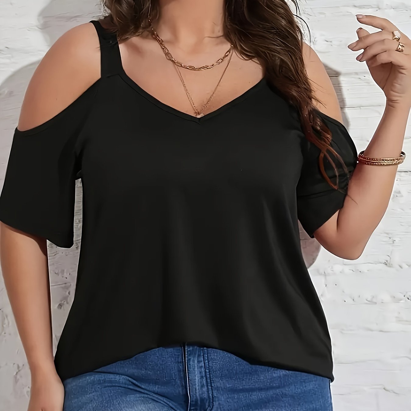 Plus Size Summer Off-Shoulder T-Shirt Solid Color Women's Top
