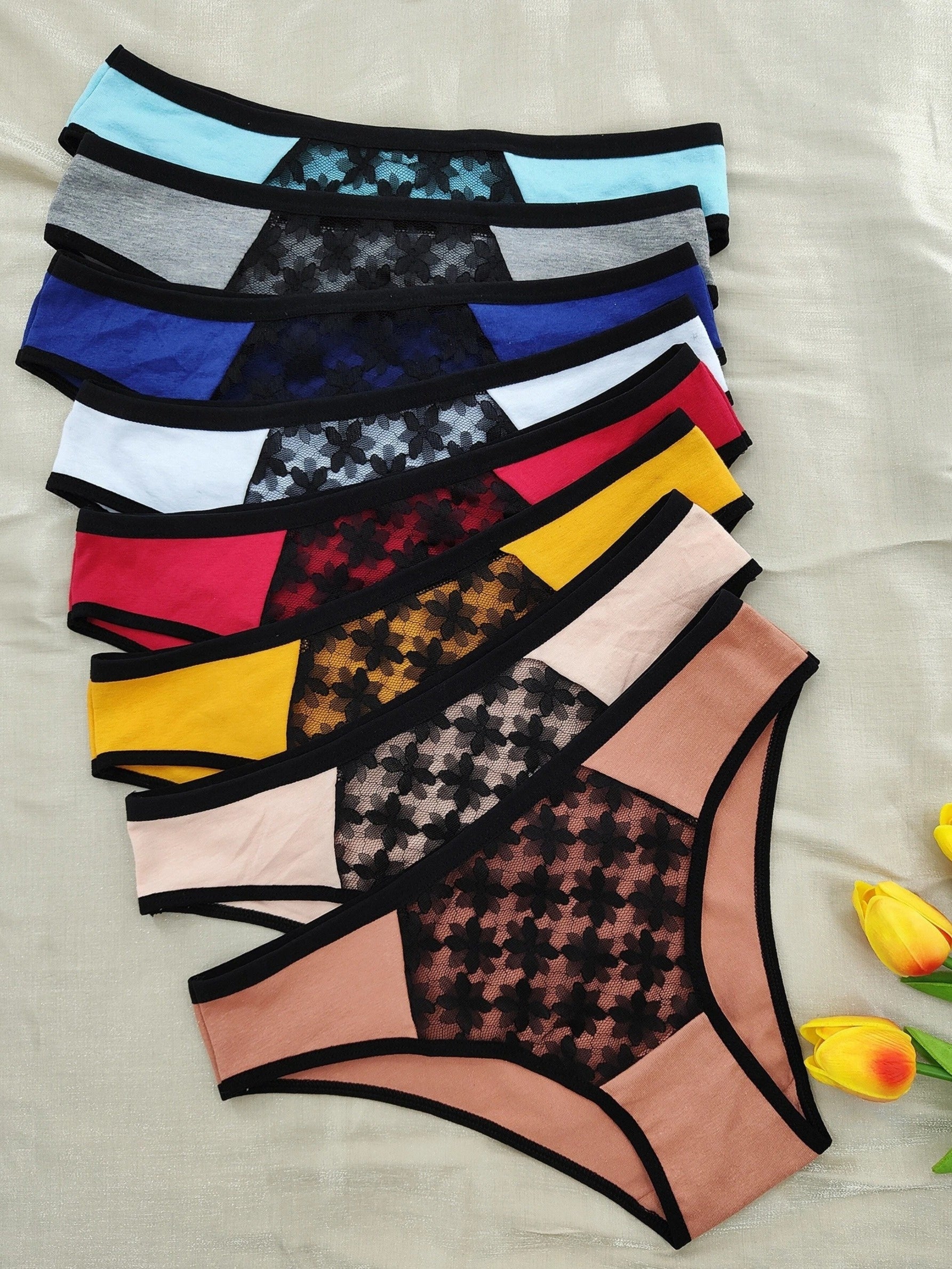 Conjunto de 8 braguitas de mujer de cintura baja con jacquard y bloques de color, ropa interior cómoda