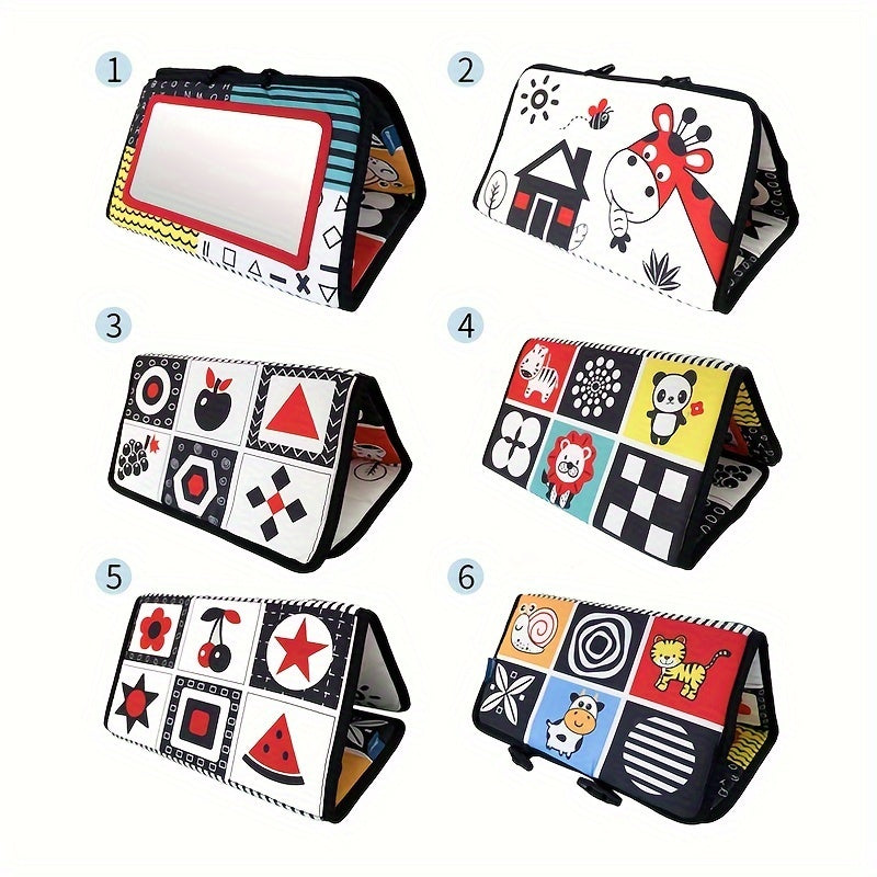 Black and White High Contrast Tummy Time Book for Babies Sensory Educational Floor Mat