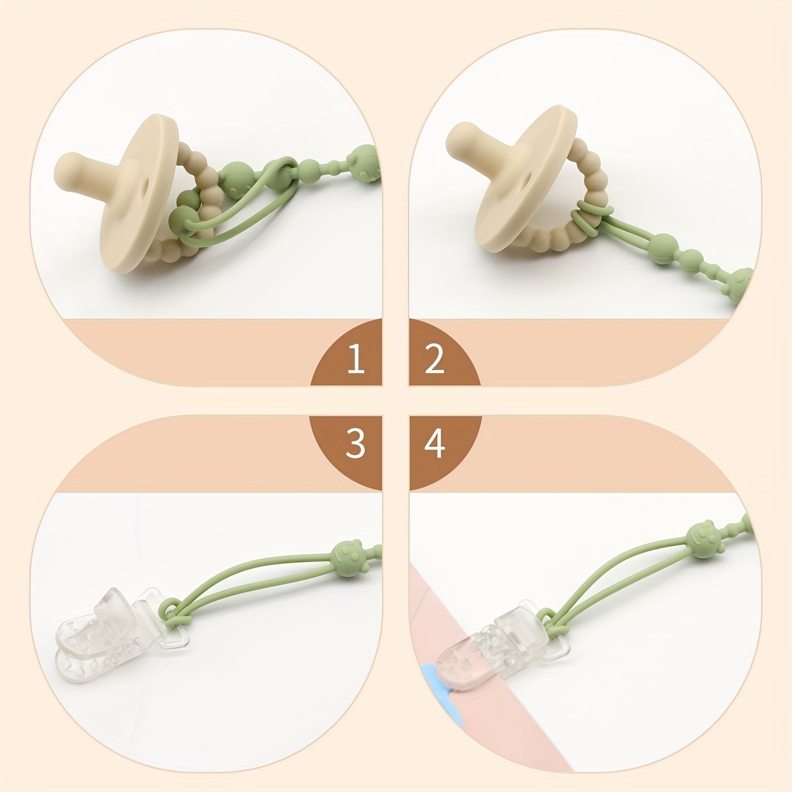 4-Pack Silicone Toy Straps for Binkies and Teethers Adjustable Multicolor