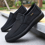 Men's Black Slip-On Sneakers with Breathable Mesh Upper Non-Slip TPU Sole