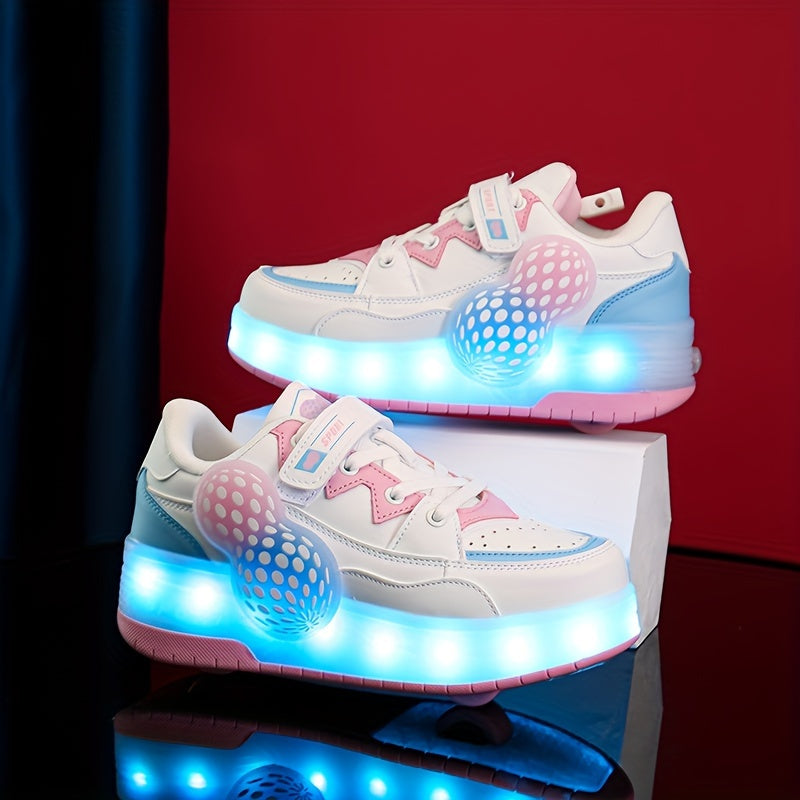 Girls Low-Top Skate Shoes with USB Rechargeable Light Breathable Lightweight Removable Roller Skates for Indoor Outdoor All-Season