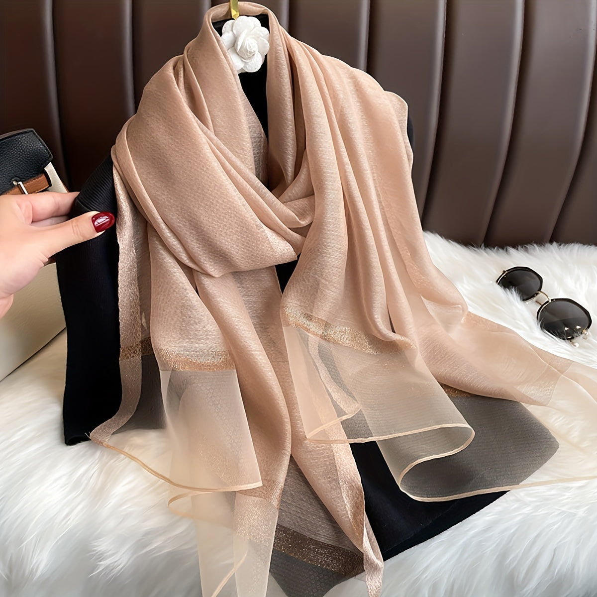 Bohemian Long Sequin Scarf Lightweight Airy Shawl for Beach, Festive or Daily Wear