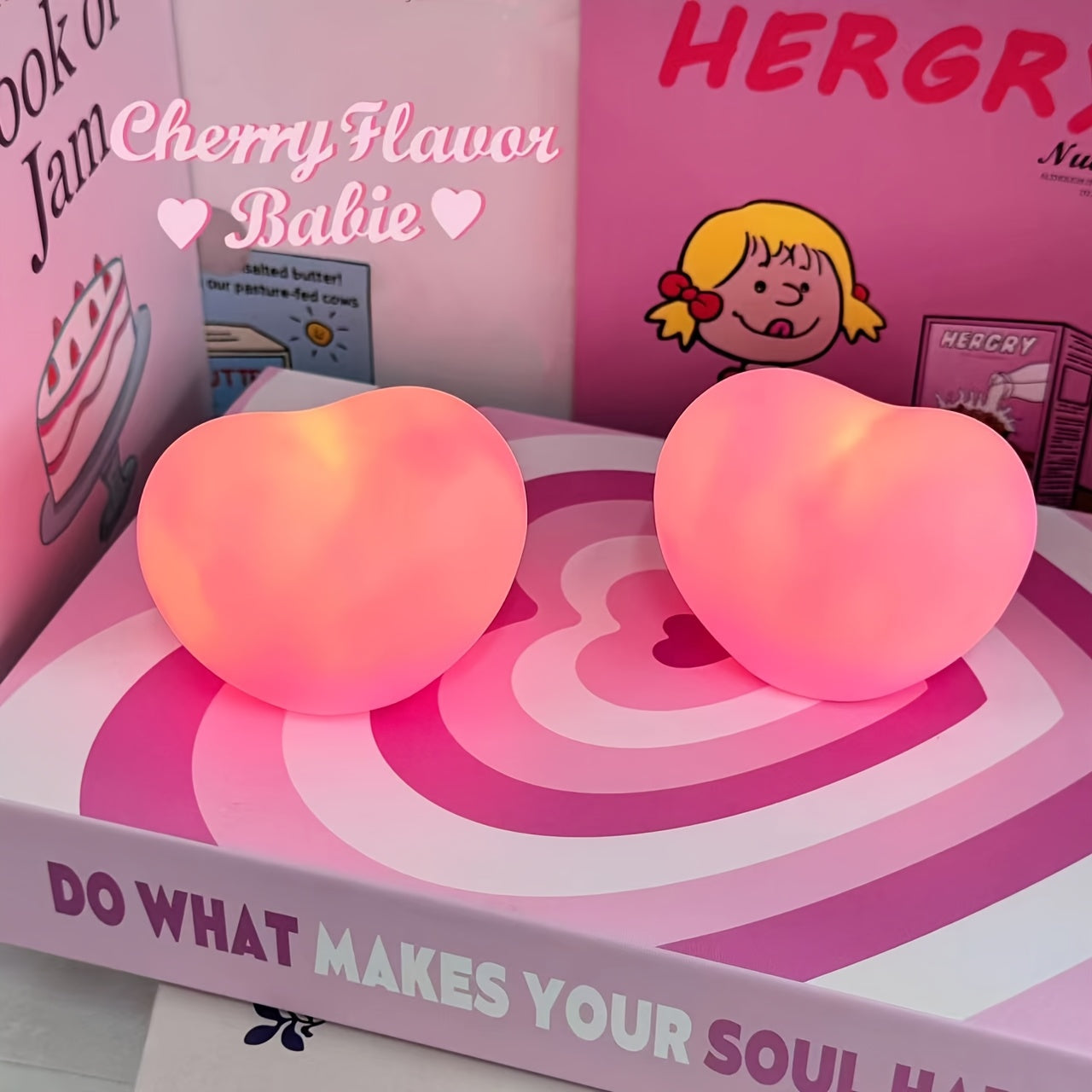 Pink Heart Desk Lamp with Toggle Switch Battery Powered for Bedroom and Decor