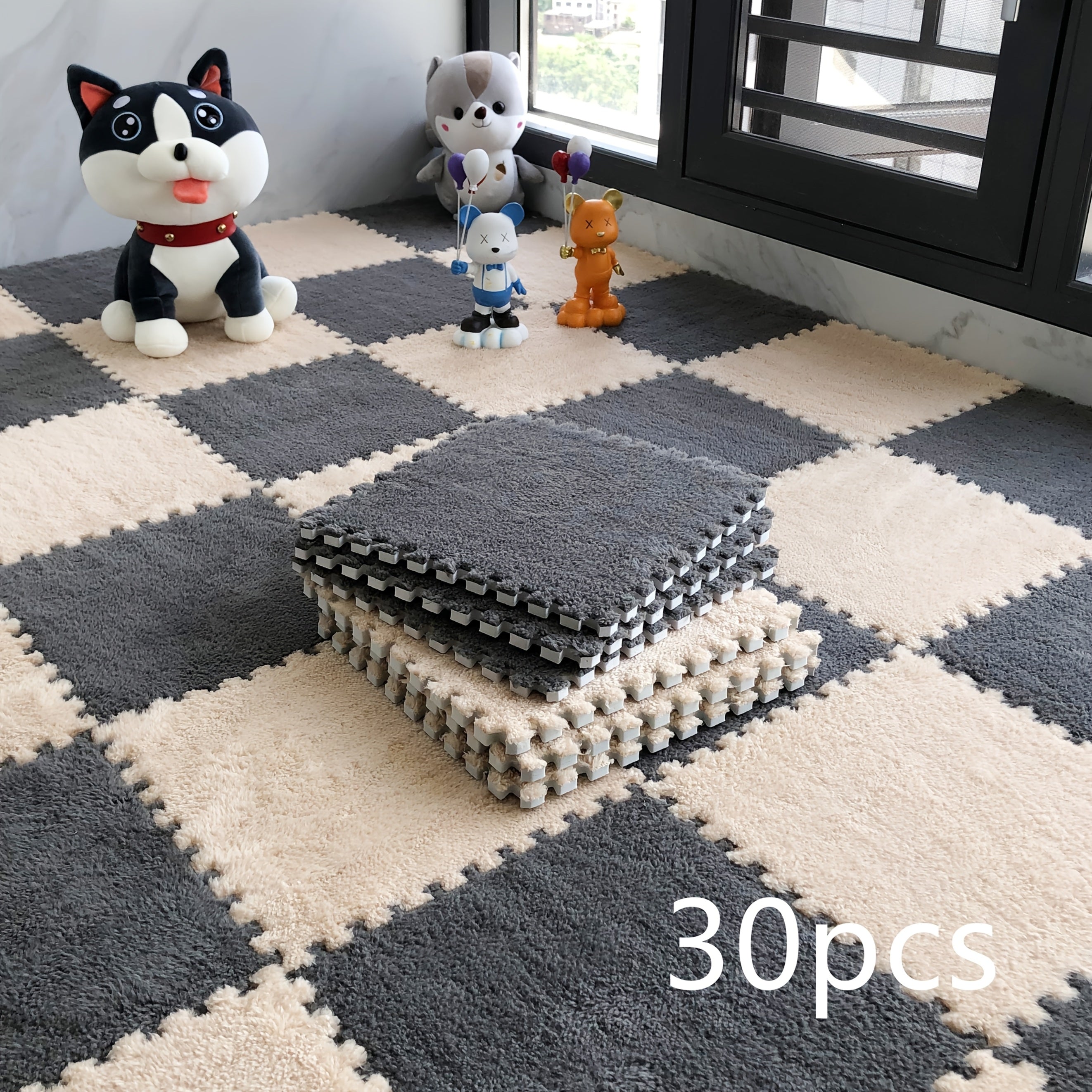Interlocking Puzzle Carpet Tiles 30 Pack Low Pile Washable Indoor Bedroom Noise Reduction