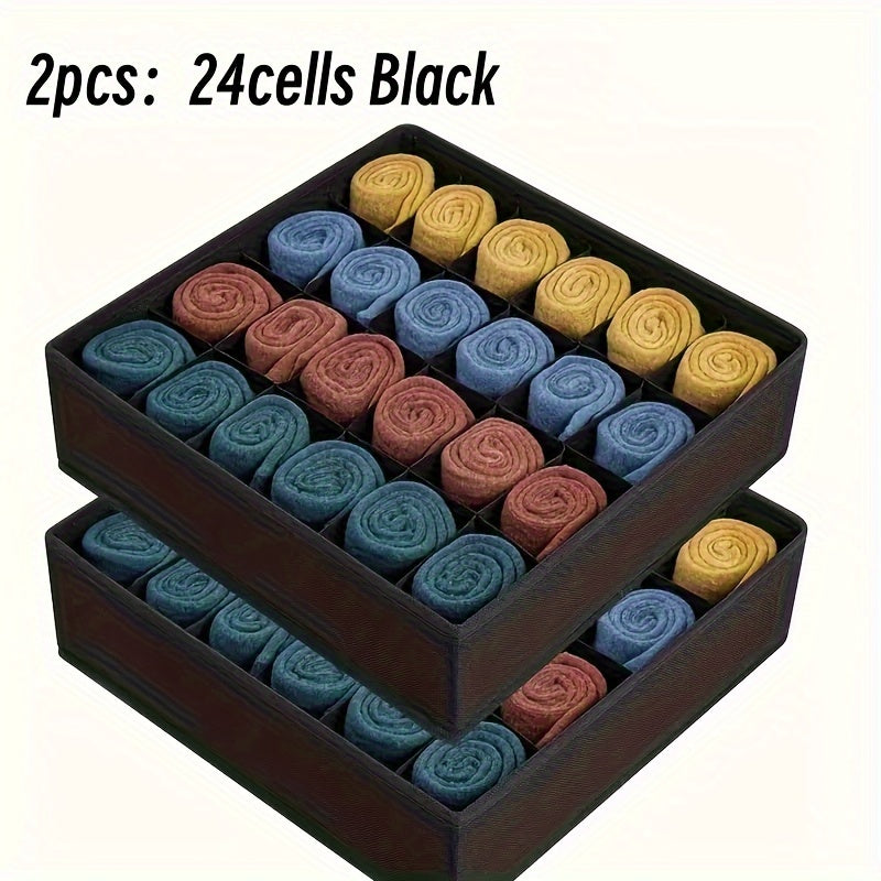 Foldable Storage Organizers with 24 Compartments for Socks Underwear and Ties
