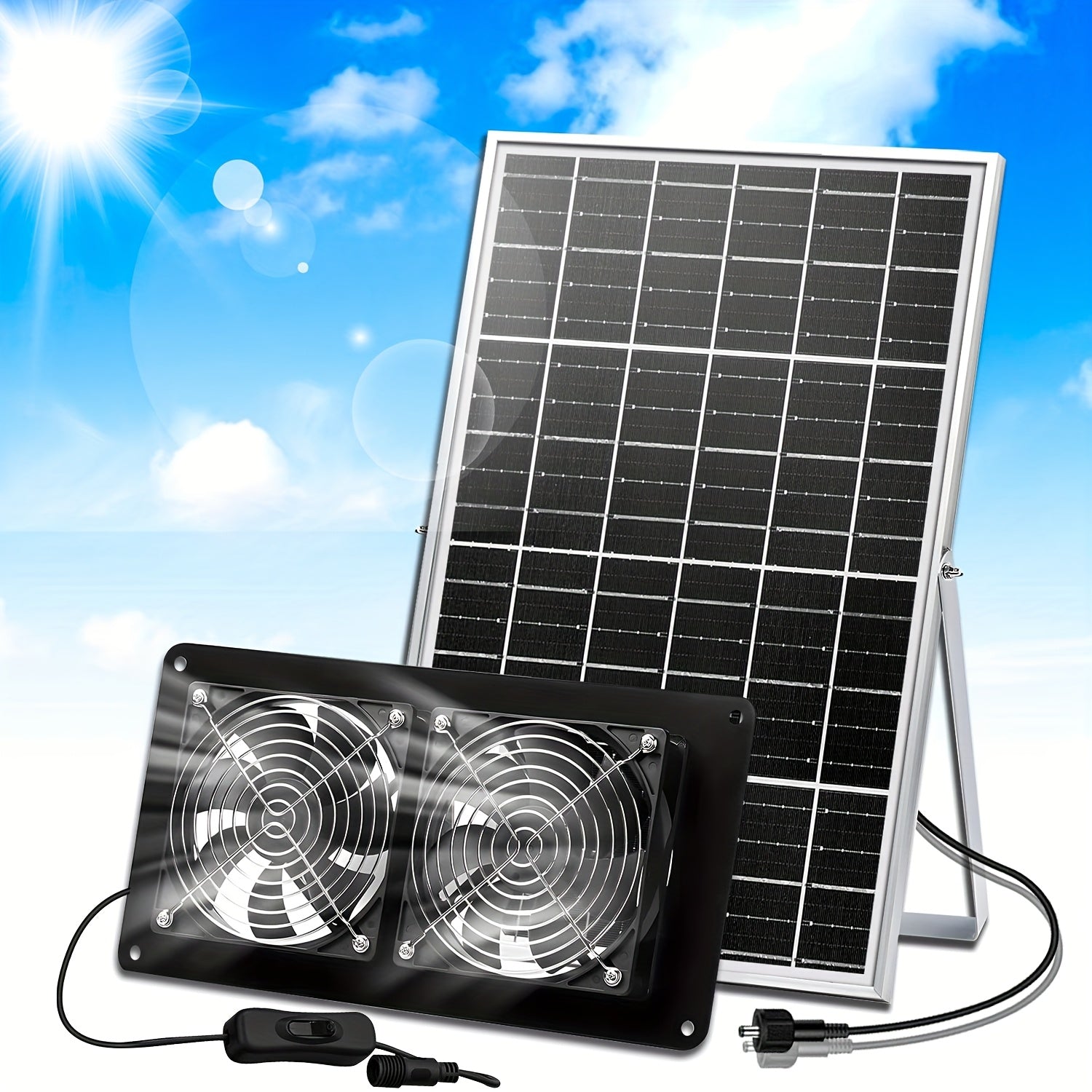 Набор солнечных электровентиляторов для вытяжки, солнечная панель 15 Вт, два высокоскоростных вентилятора для теплиц и сараев