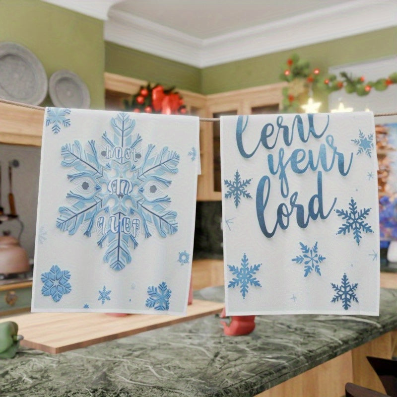 2 ta Polyester oshxona sochiqlari to'plami 45.72x66.04 sm Qor yog'ishi dizayni mashinada yuviladi