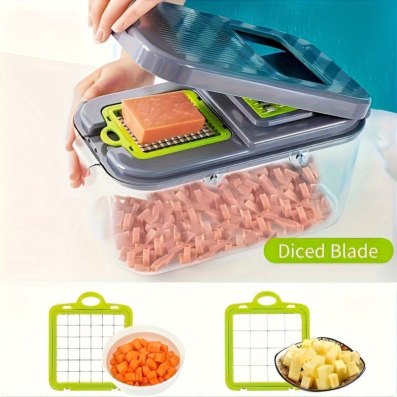 Многофункциональный набор для нарезки и шинковки овощей с 8 лезвиями из нержавеющей стали и контейнером для хранения, безопасным для продуктов питания