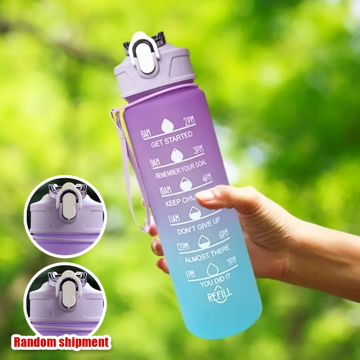 Gradient Water Bottle with Straw and Time Marker, Leakproof Sports Cup