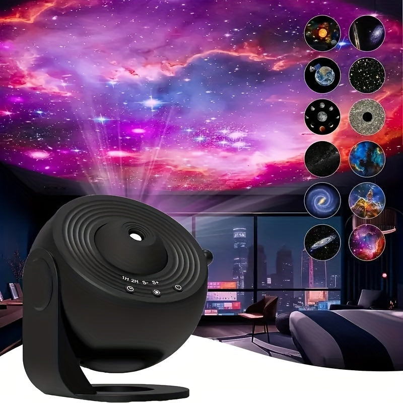 Indoor Rotating Galaxy Starry Sky Projection Light with 12 Films for Bedroom Atmosphere