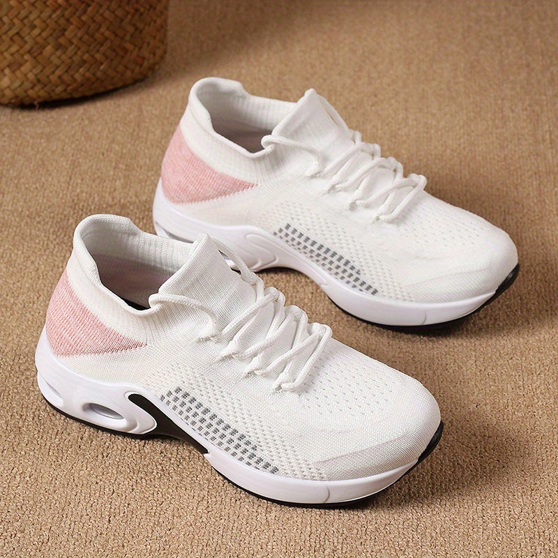 Women Breathable Knit Sock Sneakers Lightweight Casual Walking Shoes Pink White