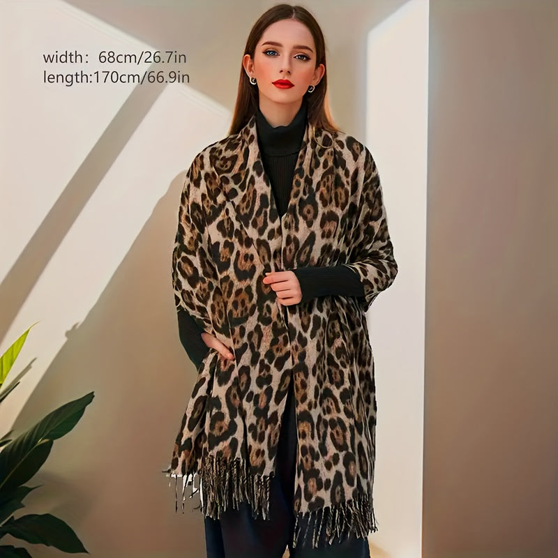 Ayollar uchun Leopard bosma fleece sharf, kundalik tashriflar uchun issiq shalvar