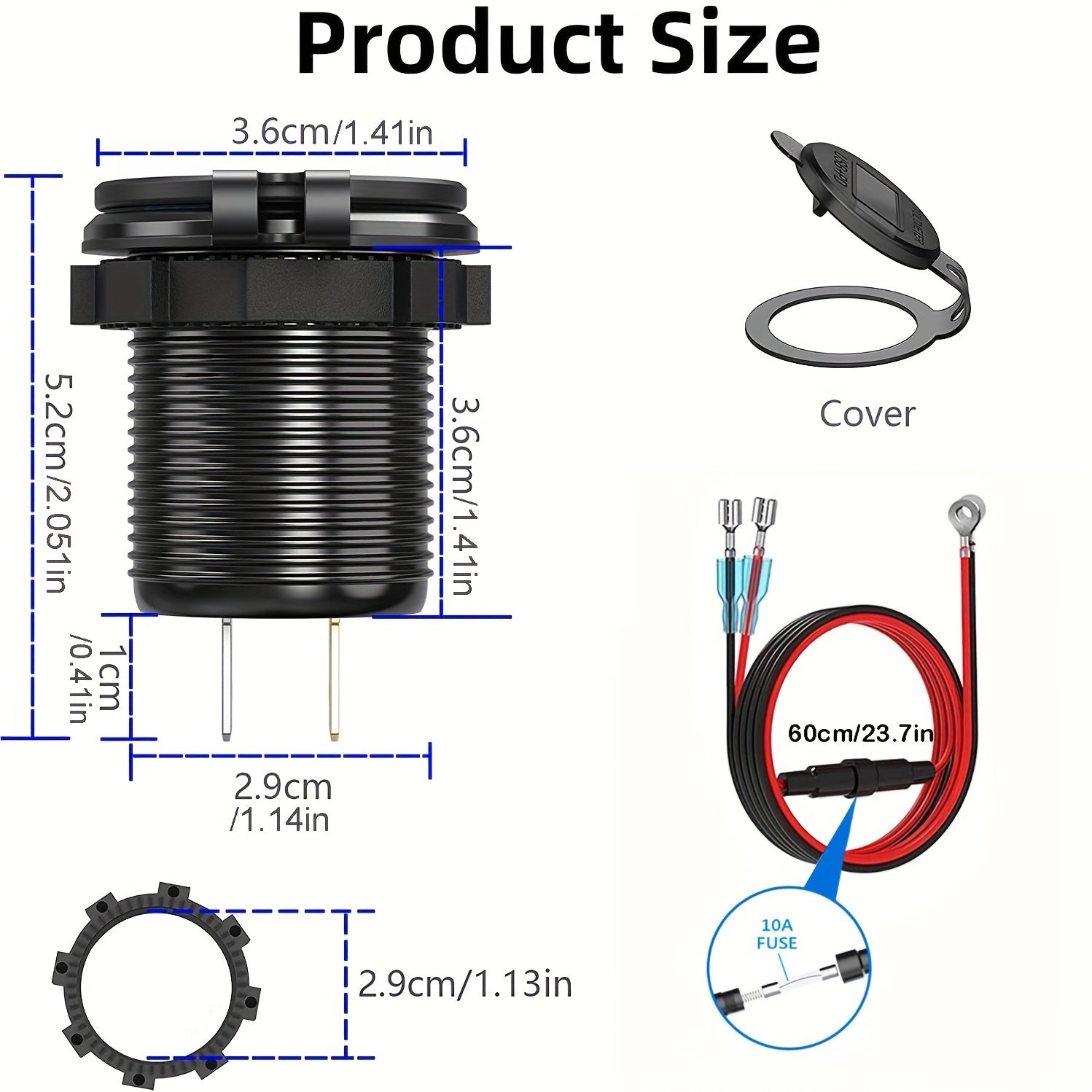 Dual USB Car Charger Aluminum Alloy Fast Charging Adapter for Vehicles Boats