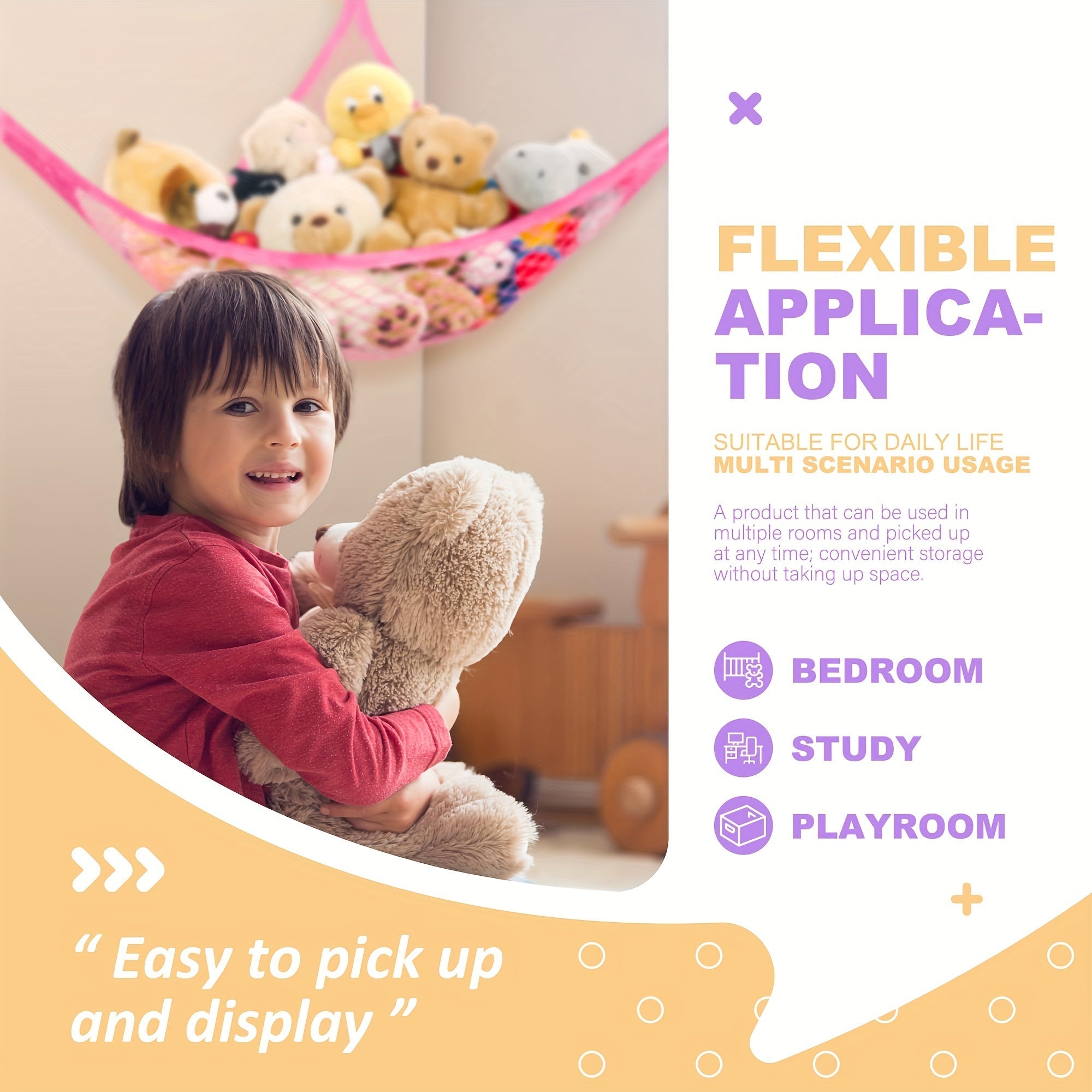 Wall Organizer for Doll Collections with Hooks and Net Hammock for Plush Toys