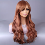 Women Reddish Brown Curly Wig with Bangs Synthetic Heat-Resistant Fiber for Daily Use and Cosplay