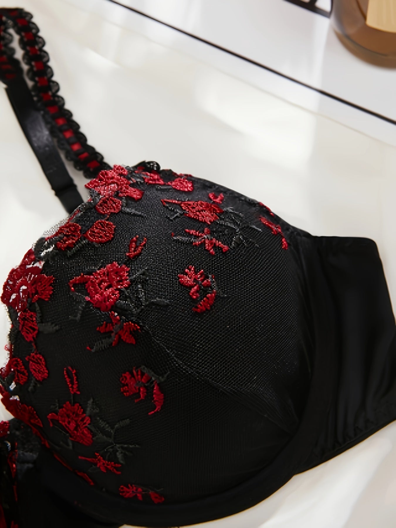 Floral Embroidered Lingerie Set with Push-Up Bra and Panties