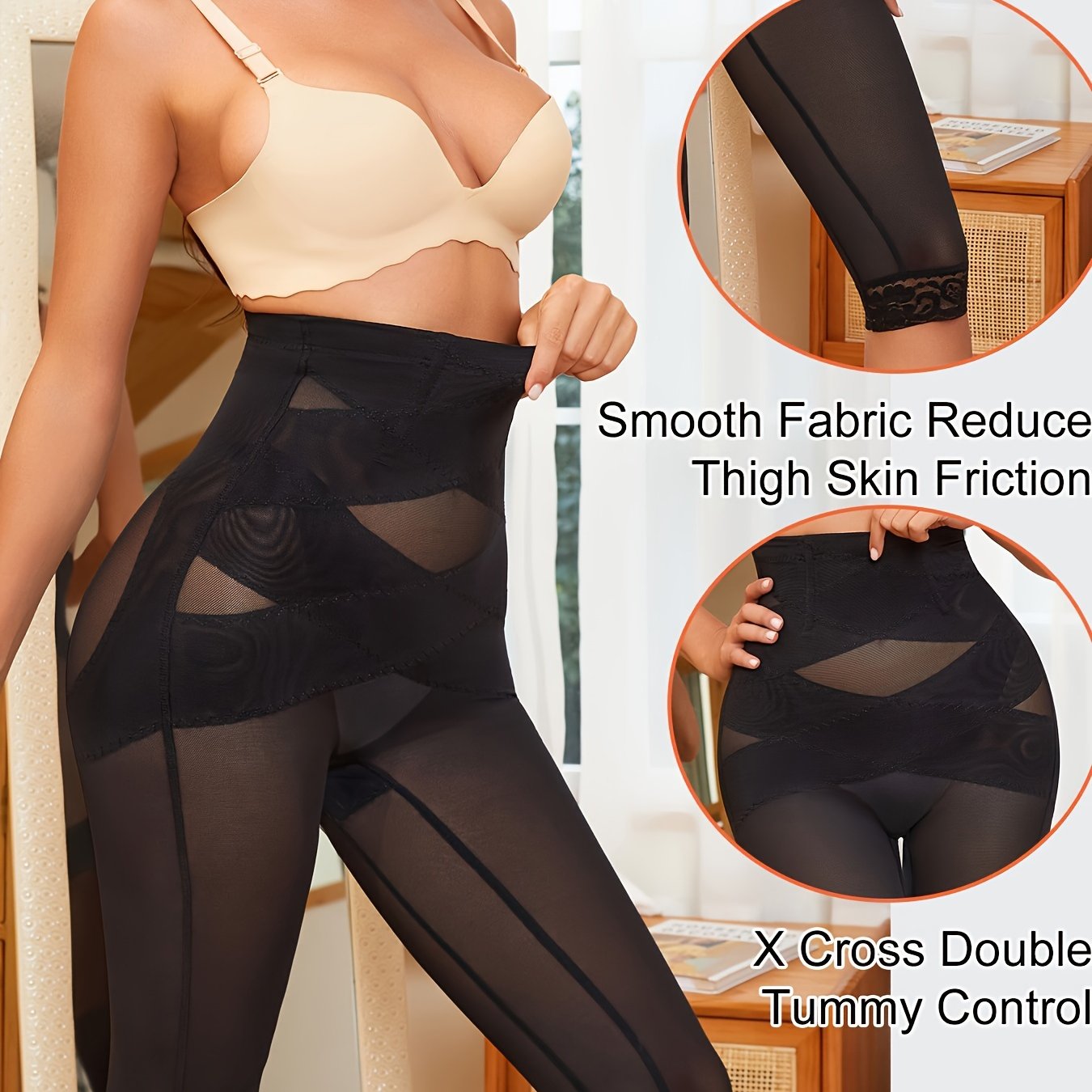 Women's High Waist Body Shaper Cropped Pants with Butt Lifting and Belly Cross Design in Multiple Colors