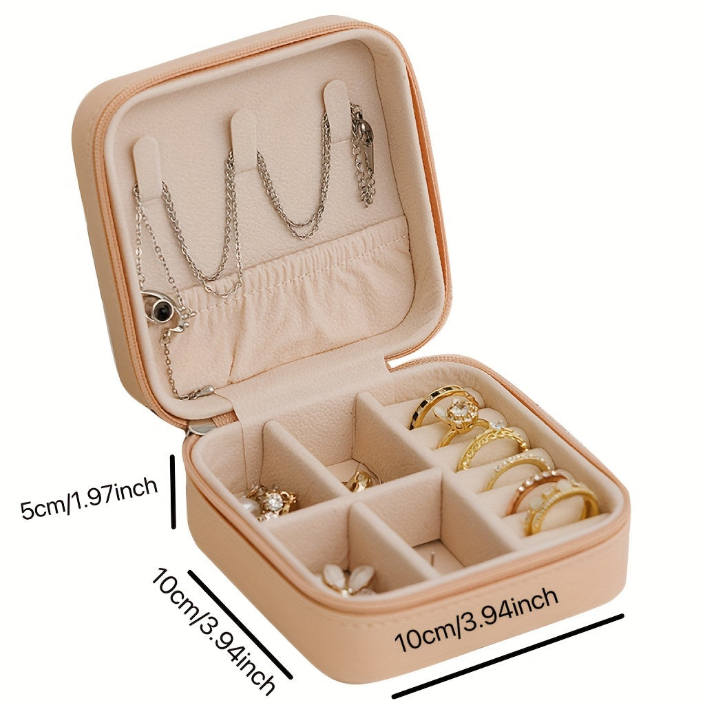 Organizador de joyas de cuero sintético con ganchos para collares y almacenamiento con cremallera