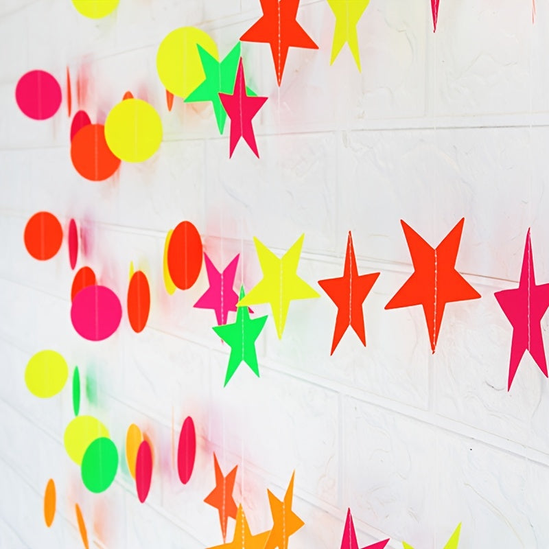 Fluorescent Paper Decorations with Star Discs Triangles and Pull Flowers for Parties