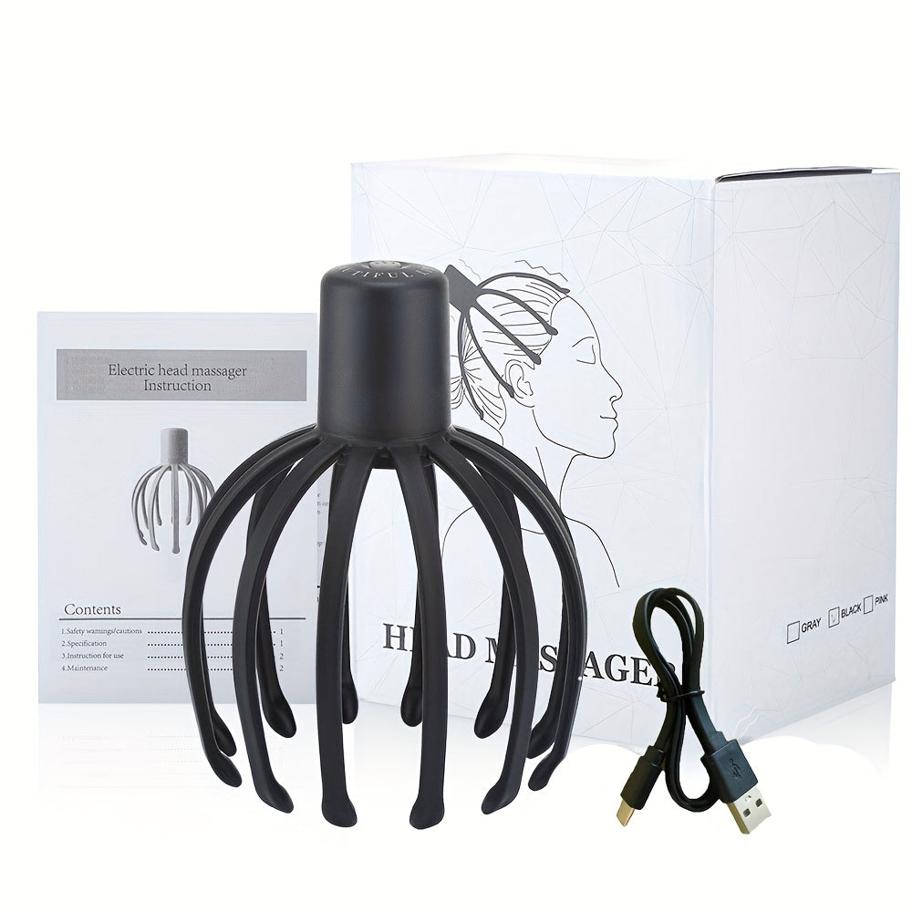 Electric Head Massager with Rechargeable Battery and Octopus Scratchers for Stress Relief
