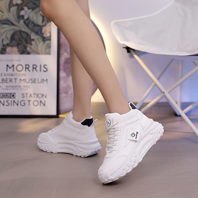 Women High-Top Sneakers Solid Color Casual Shoes All-Season Man-Made