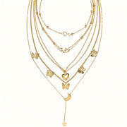 Set of 6 Bohemian Style Necklaces with Star Moon Butterfly Heart Pearls Tassel Pendants for Holidays and Festivals