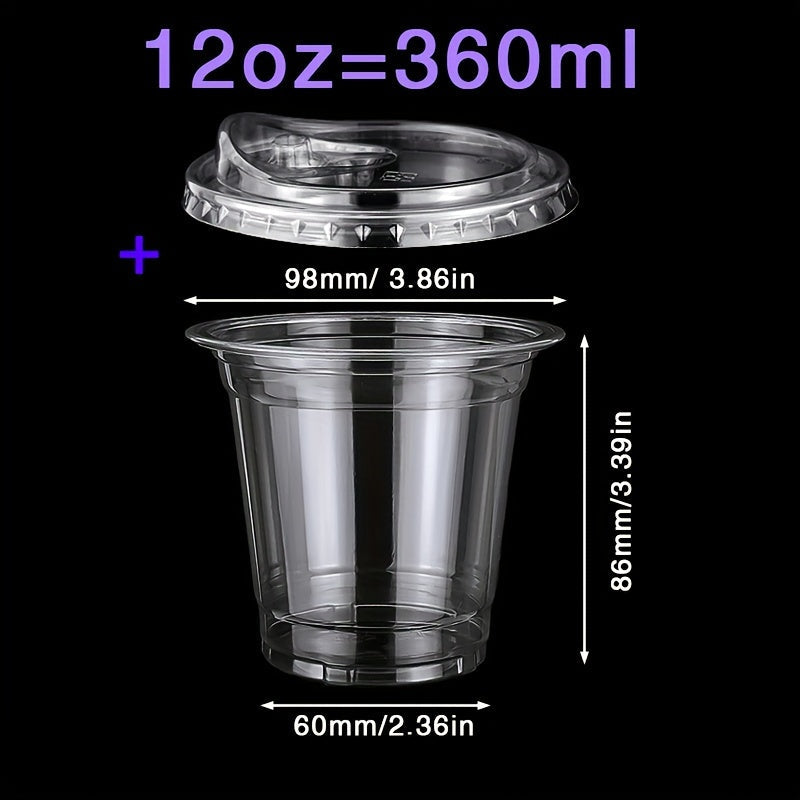 Set of 50 Disposable Plastic Cups with Lids 12oz and 16oz for Parties and Events