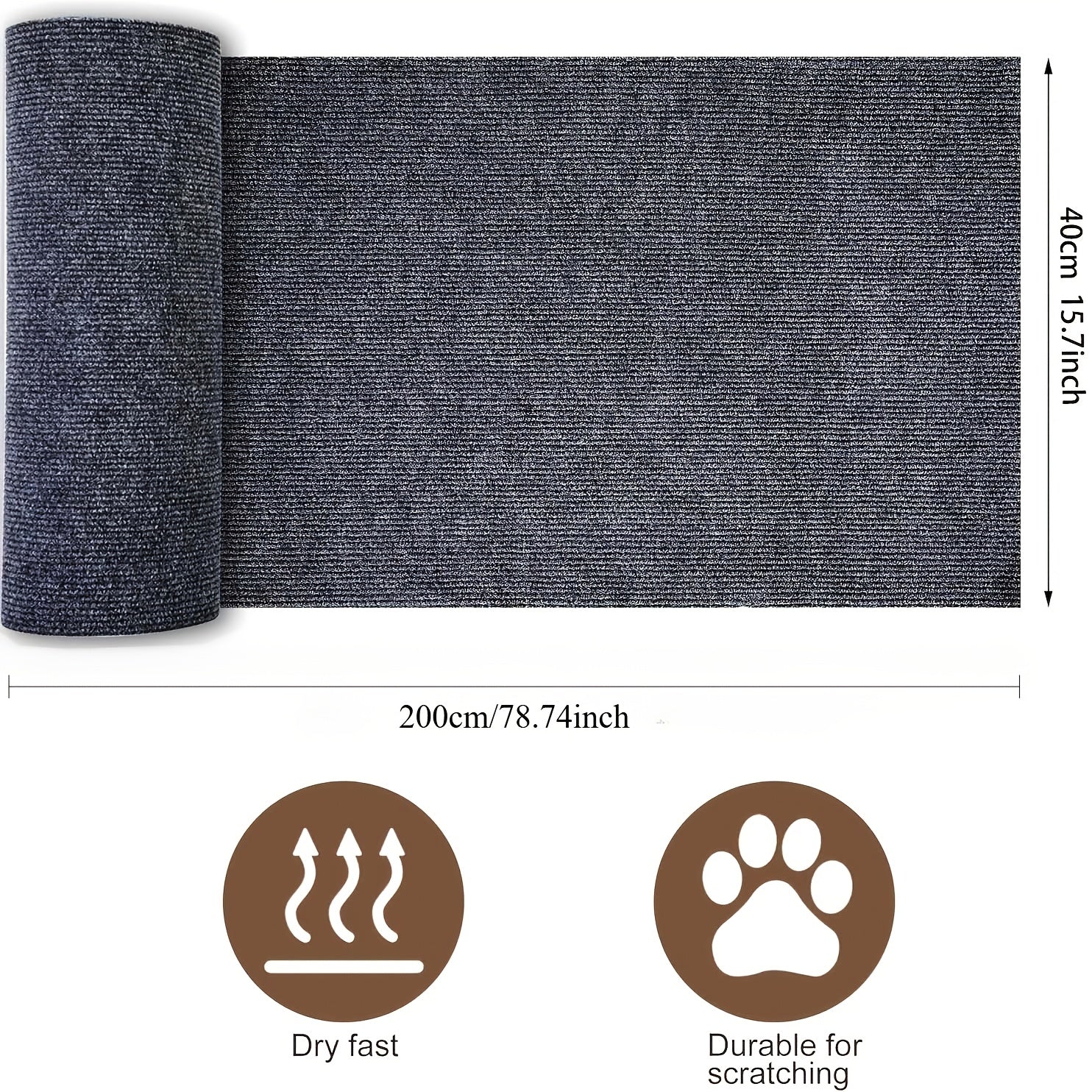 Protector de muebles para gatos gris, alfombra autoadhesiva para rascar, para sofás y árboles para gatos, 78.7 x 15.8 pulgadas