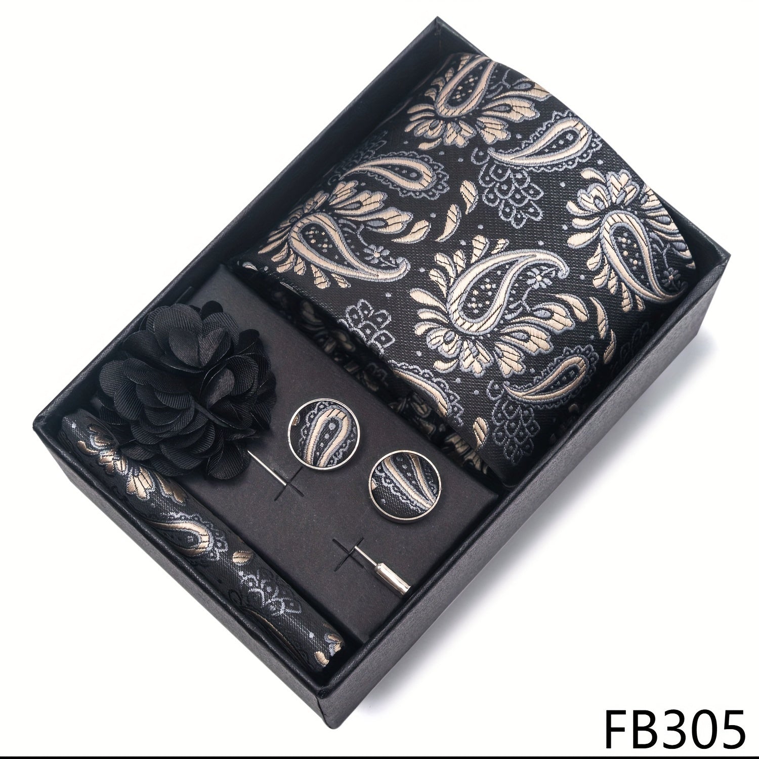 Men's Fashion Tie Set with Striped and Paisley Neckties, Pocket Square, Cufflinks, Lapel Pin in Gift Box for Business and Weddings