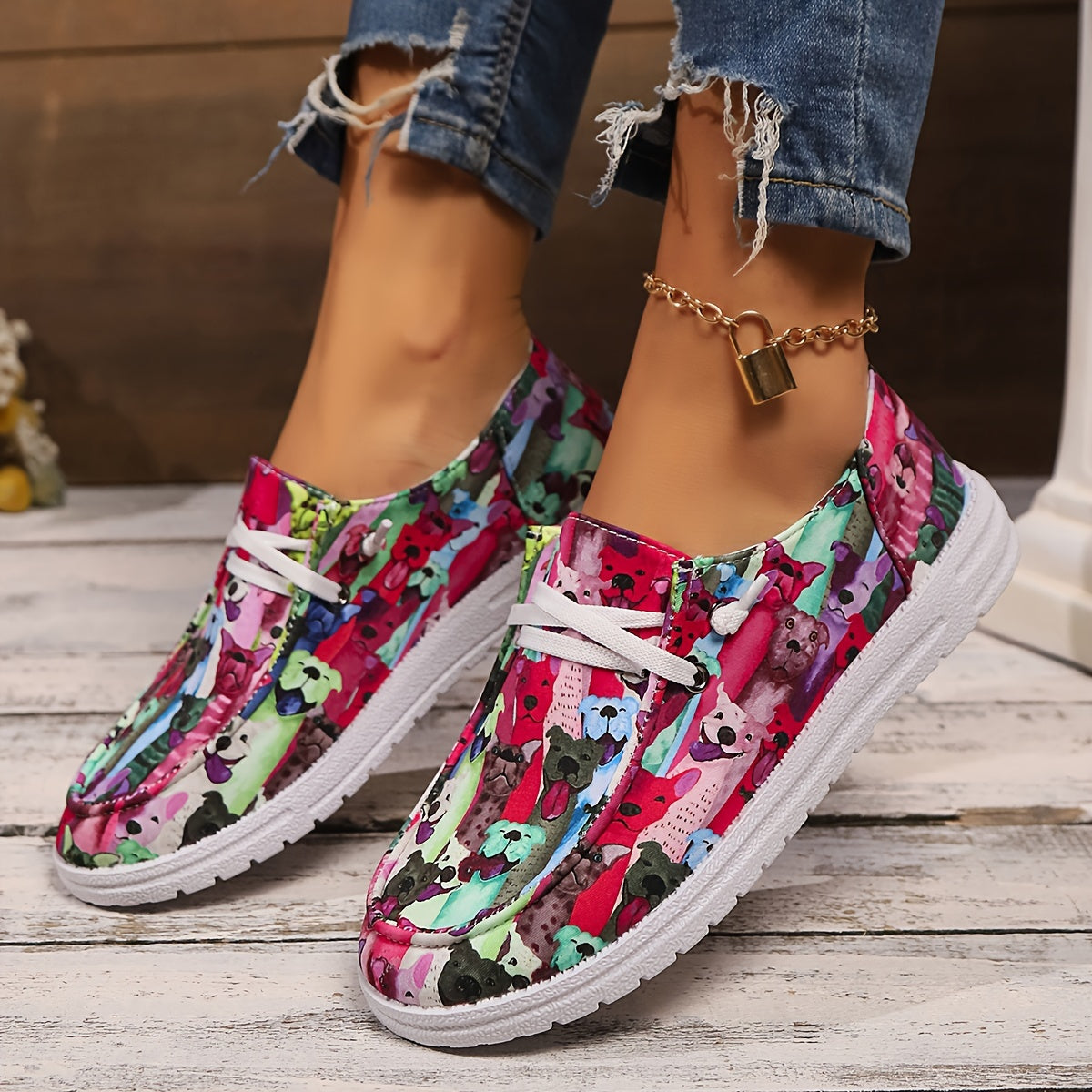 Women's Slip-On Cartoon Fashion Shoes Comfortable Casual Canvas Sneakers