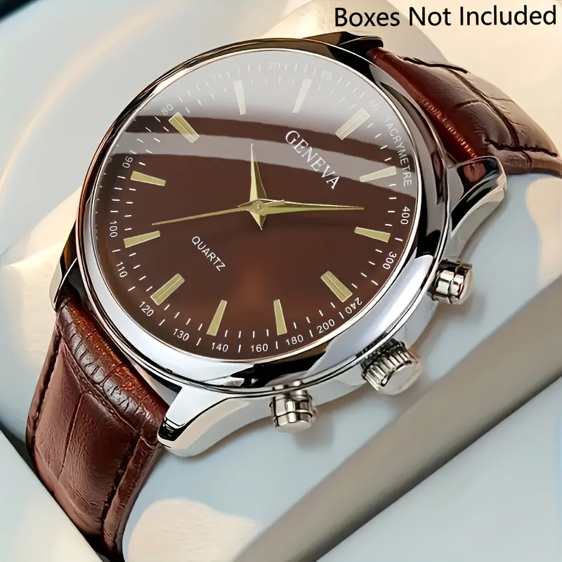 Men's Quartz Watch Alloy Case Faux Leather Strap Round Dial Anti-Seismic Business Wear