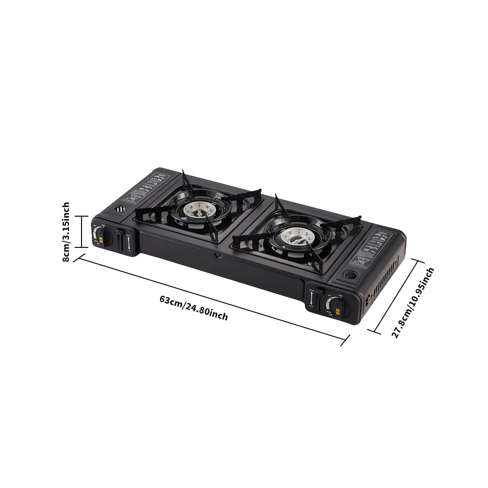 1 dona portativ kamping dual-bosh gaz pechka, sozlanadigan yong'ich bilan, 4600W quvvat, uy oshxona BBQ tashqi piknik barbekyu uchun