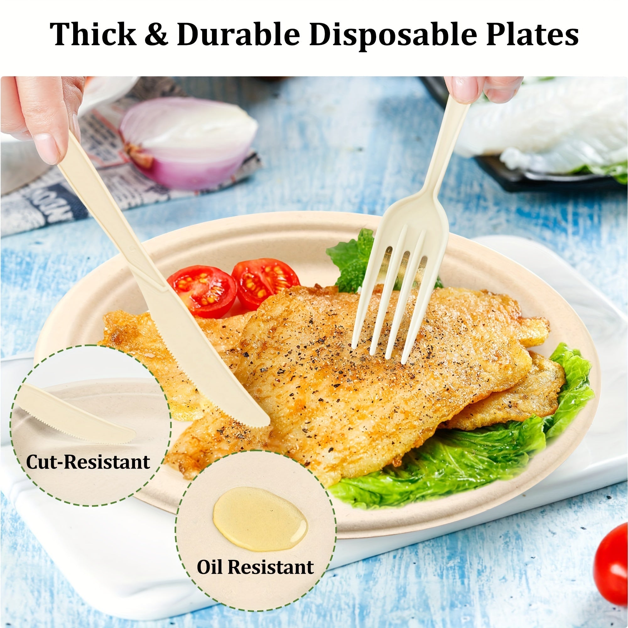 Bir martalik qog'oz plitalar 10 9 7 dyuym, 50 ta, 100 ta, partiyalar va pikniklar uchun paket