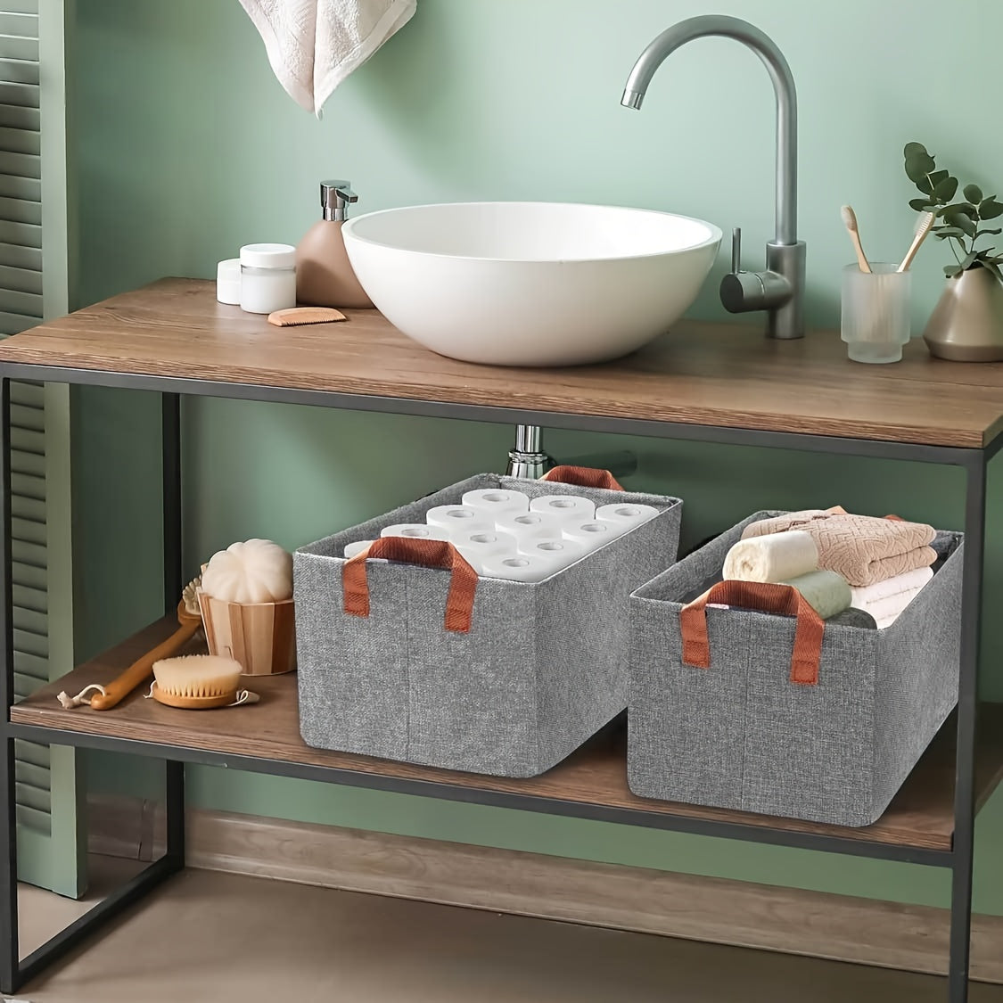 Juego de 2 cestas de tela plegables con estructura metálica para organización de armario